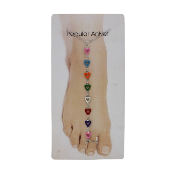 JEWELRY - ANKLET - METAL AND ENAMEL - CHAIN - 20.5cm HEART GK105 - NICKEL AND MIX 04 - PACKAGE 3pcs.