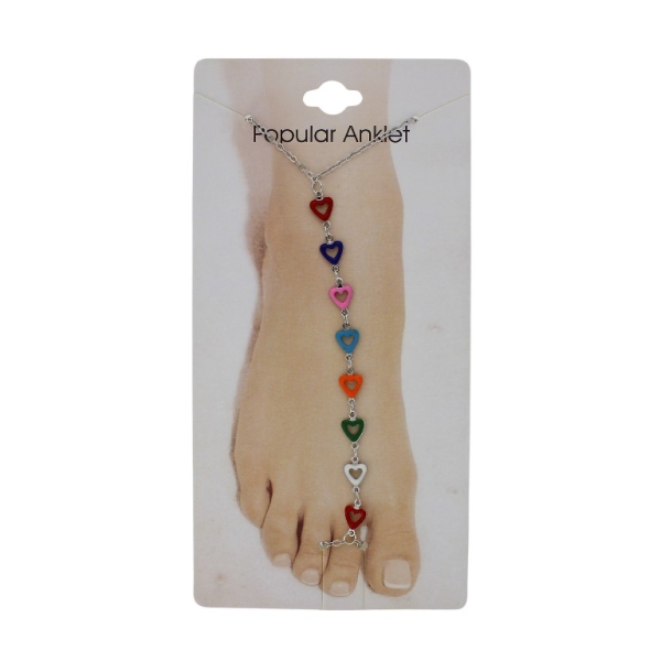 JEWELRY - ANKLET - METAL AND ENAMEL - CHAIN - 20.5cm HEART GK105 - NICKEL AND MIX 05 - PACKAGE 3pcs.