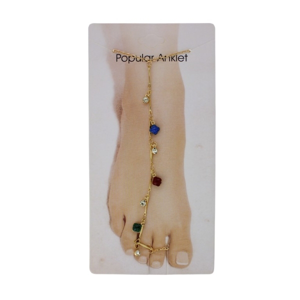 JEWELRY - ANKLET - METAL AND CRYSTALS - CHAIN - 19.5cm FLOWER GK090 - GOLD AND MIX 01 - PACKAGE 3pcs.