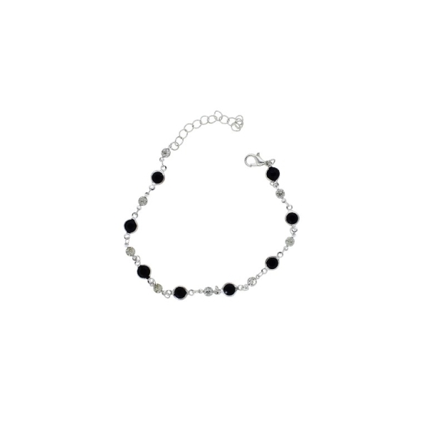 JEWELRY - ANKLET - METAL AND CRYSTALS - CHAIN - 20cm CIRCLE GK060 - NICKEL AND BLACK - 1pc.