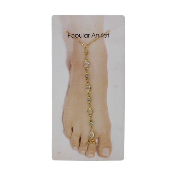 JEWELRY - ANKLET - METAL AND CRYSTALS - CHAIN - 20.5cm CIRCLE GK094 - GOLD AND WHITE - PACKAGE 3pcs.
