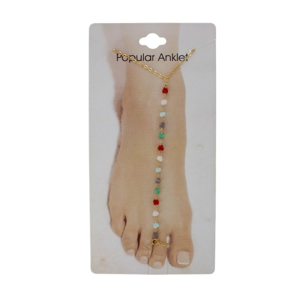 JEWELRY - ANKLET - METAL AND CRYSTALS - CHAIN - 20.5cm IRREGULAR FORM GK088 - GOLD AND MIX 01 - PACKAGE 3pcs.