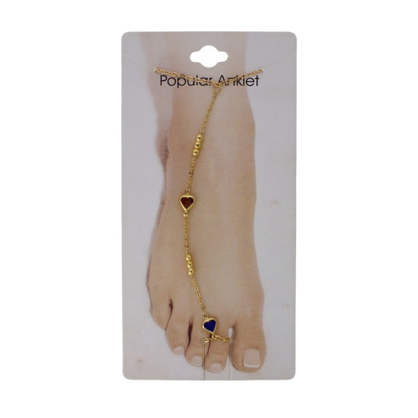 JEWELRY - ANKLET - METAL AND CRYSTALS - CHAIN - 20.5cm HEART GK085 - GOLD-ROSE DUST-BLUE (DARK) - 1pc.