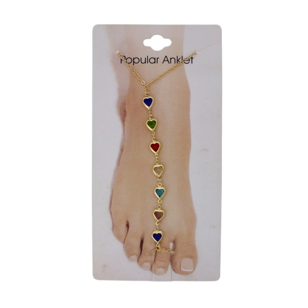 JEWELRY - ANKLET - METAL AND CRYSTALS - CHAIN - 20.5cm HEART GK087 - GOLD AND MIX 02 - PACKAGE 3pcs.