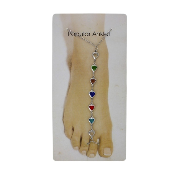 JEWELRY - ANKLET - METAL AND CRYSTALS - CHAIN - 20.5cm HEART GK087 - NICKEL AND MIX 01 - 1pc.