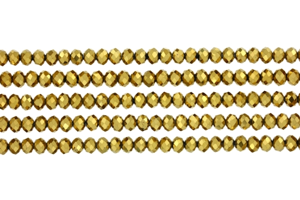 GLASS BEADS - FACETED RONDELLE CRYSTALS - 6x5mm - METALLIC - GOLD 111 - PACKAGE (5x88pcs.) Hole:1.2mm