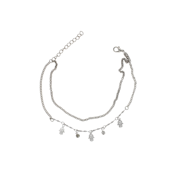 JEWELRY - ANKLET - METAL AND CRYSTALS - CHAIN - 24cm THE HAND OF FATIMA GK052 - NICKEL AND WHITE - PACKAGE 3pcs.