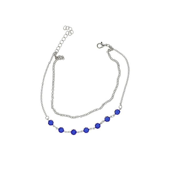 JEWELRY - ANKLET - METAL AND CRYSTALS - CHAIN - 25cm CIRCLE GK061 - NICKEL AND BLUE (DARK) - 1pc.