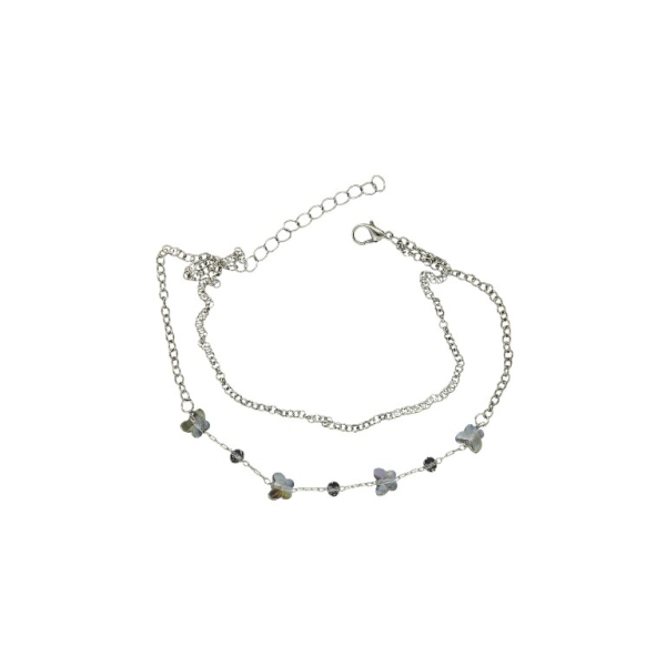 JEWELRY - ANKLET - METAL AND CRYSTALS - CHAIN - 25cm BUTTERFLY GK056 - NICKEL AND WHITE - 1pc.