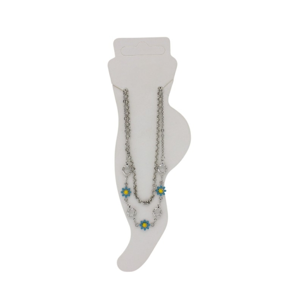 JEWELRY - ANKLET - METAL AND CRYSTALS - CHAIN - 25cm FLOWER GK058 - NICKEL-WHITE-BLUE - 1pc.