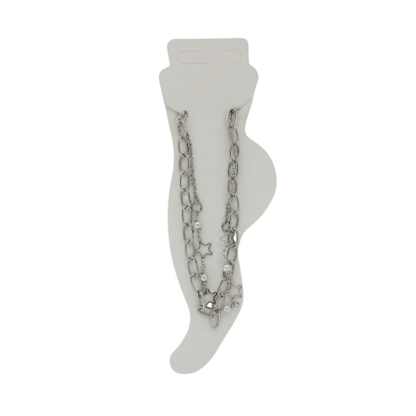 JEWELRY - ANKLET - METAL AND PEARLS - CHAIN - 20.5cm STAR GK066 - NICKEL AND WHITE - 1pc.
