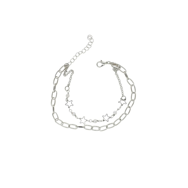 JEWELRY - ANKLET - METAL AND PEARLS - CHAIN - 20.5cm STAR GK066 - NICKEL AND WHITE - 1pc.