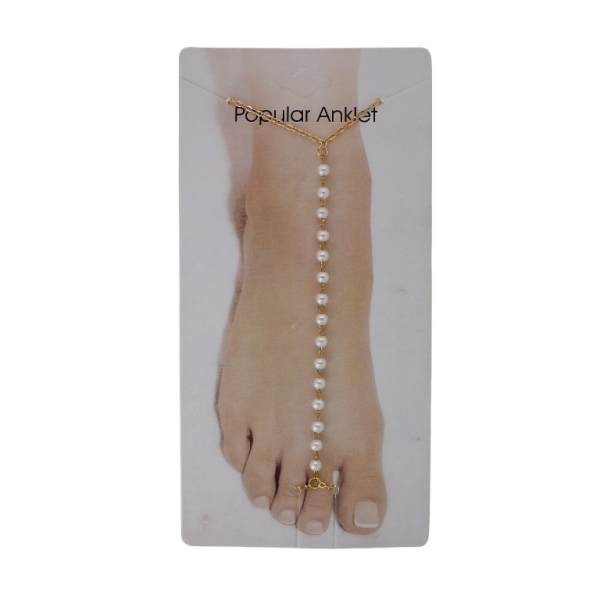 JEWELRY - ANKLET - METAL AND PEARLS - CHAIN - 20.5cm BALL GK108 - GOLD AND WHITE - PACKAGE 3pcs.