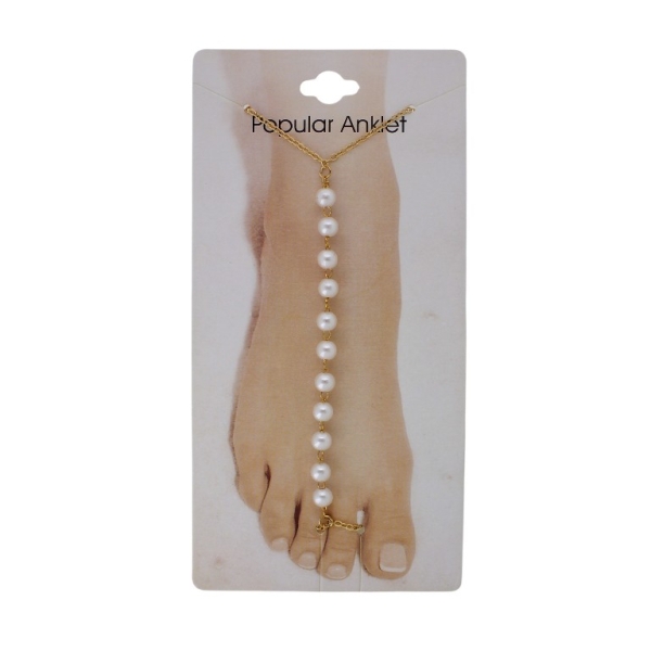 JEWELRY - ANKLET - METAL AND PEARLS - CHAIN - 20.6cm BALL GK108 - GOLD AND WHITE - PACKAGE 3pcs.