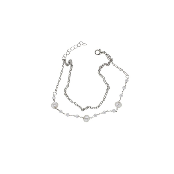 JEWELRY - ANKLET - METAL AND PEARLS - CHAIN - 21cm PEARLS GK063 - NICKEL AND WHITE - 1pc.