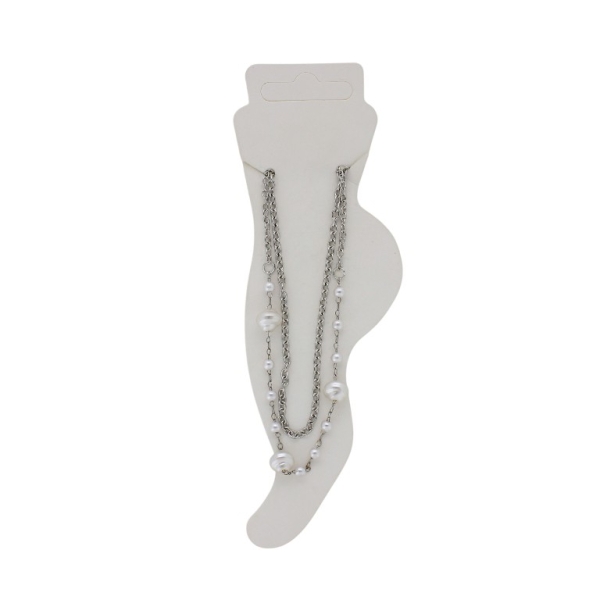 JEWELRY - ANKLET - METAL AND PEARLS - CHAIN - 21cm PEARLS GK063 - NICKEL AND WHITE - PACKAGE 3pcs.