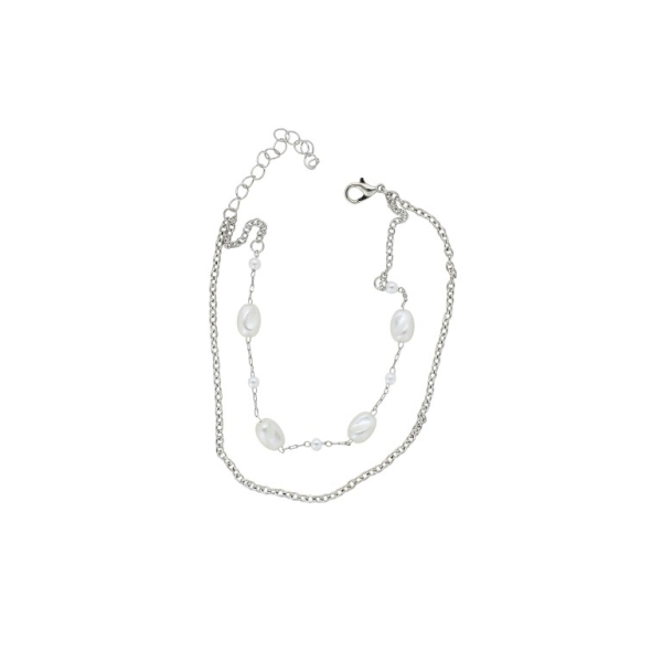 JEWELRY - ANKLET - METAL AND PEARLS - CHAIN - 22cm PEARLS GK064 - NICKEL AND WHITE - PACKAGE 3pcs.