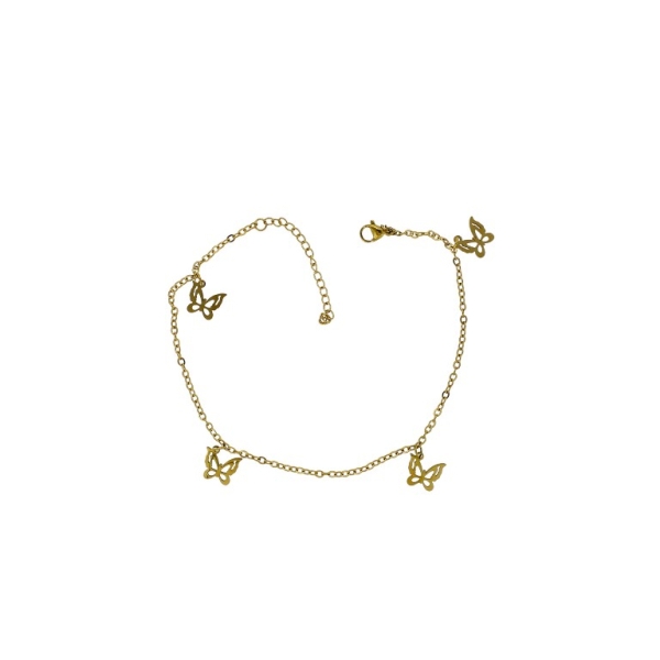 JEWELRY - ANKLET - STAINLESS STEEL - CHAIN - 18.5cm BUTTERFLY GK078 - GOLD - 1pc.
