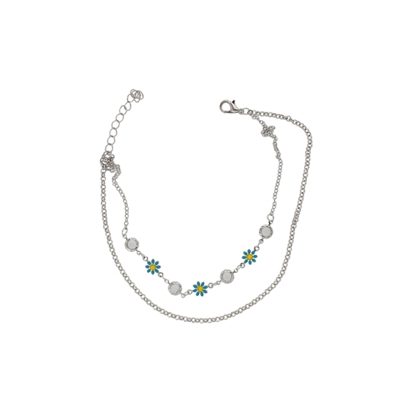 JEWELRY - ANKLET - METAL AND CRYSTALS - CHAIN - 25cm FLOWER GK058 - NICKEL-WHITE-BLUE - 1pc.