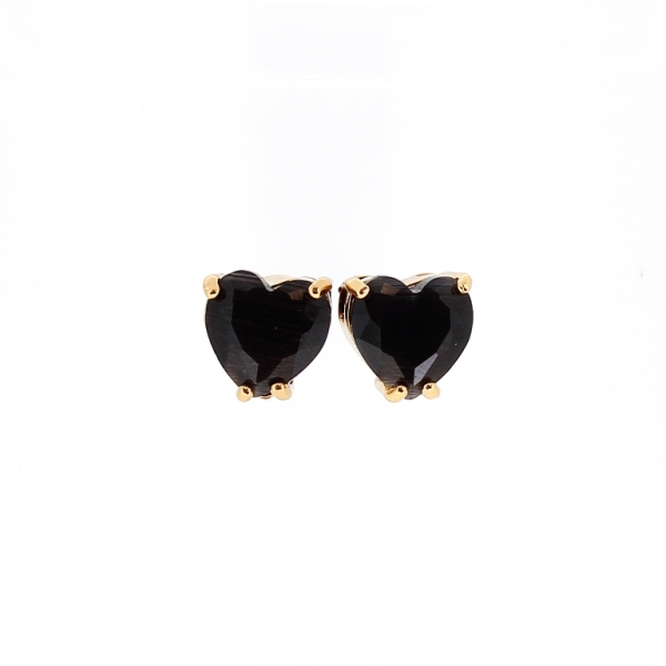 JEWELRY - EARRINGS - SCREW - CAT'S EYE - HEART Е535 - 1.0x1.0cm GOLD AND BLACK - 1 pair