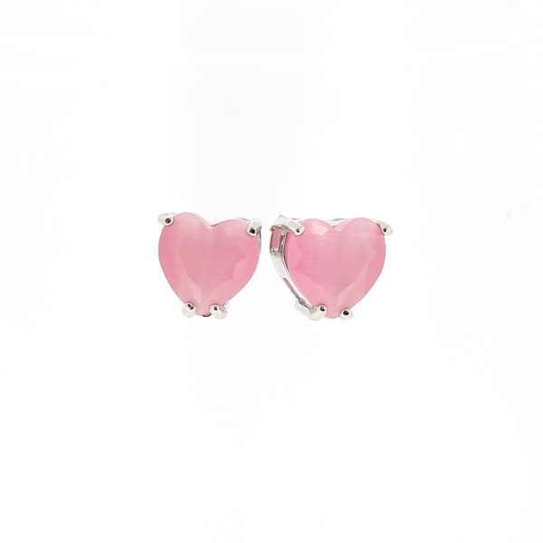 JEWELRY - EARRINGS - SCREW - CAT'S EYE - HEART Е535 - 1.0x1.0cm NICKEL AND PINK - 1 pair