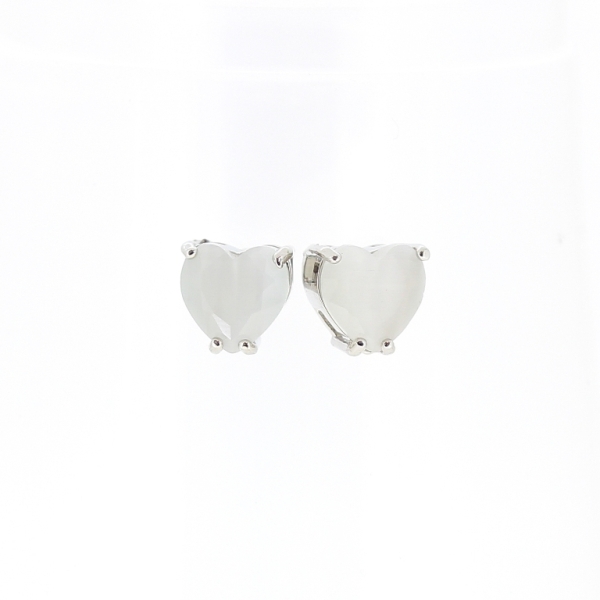 JEWELRY - EARRINGS - SCREW - CAT'S EYE - HEART Е535 - 1.0x1.0cm NICKEL AND WHITE - PACKAGE 6 pairs