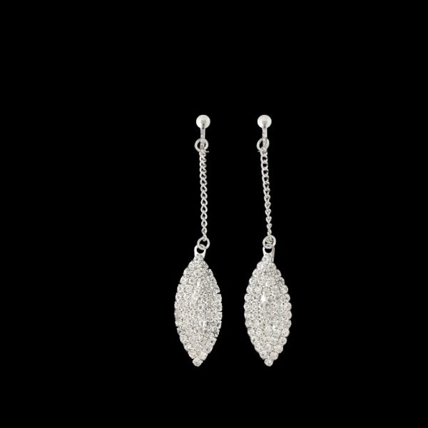 JEWELRY - EARRINGS - CLIPS - METAL AND STONES Е560 - 1.4x8.0cm - NICKEL AND WHITE - PACKAGE 6 pairs