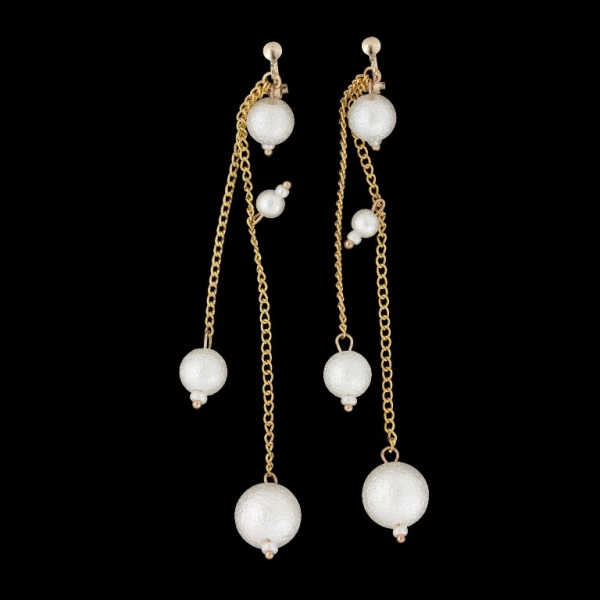JEWELRY - EARRINGS - CLIPS - METAL AND PEARLS Е559 - 1.3x11.4cm - GOLD AND WHITE - PACKAGE 6 pairs