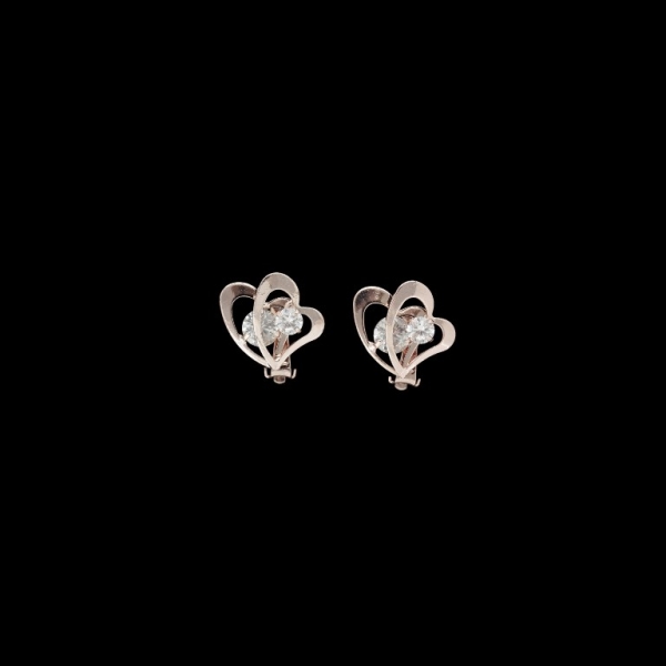 JEWELRY - EARRINGS - CLIPS - ZIRCON - HEARTS Е568 - 1.9x2.2cm ROSE GOLD AND WHITE - 1 pair