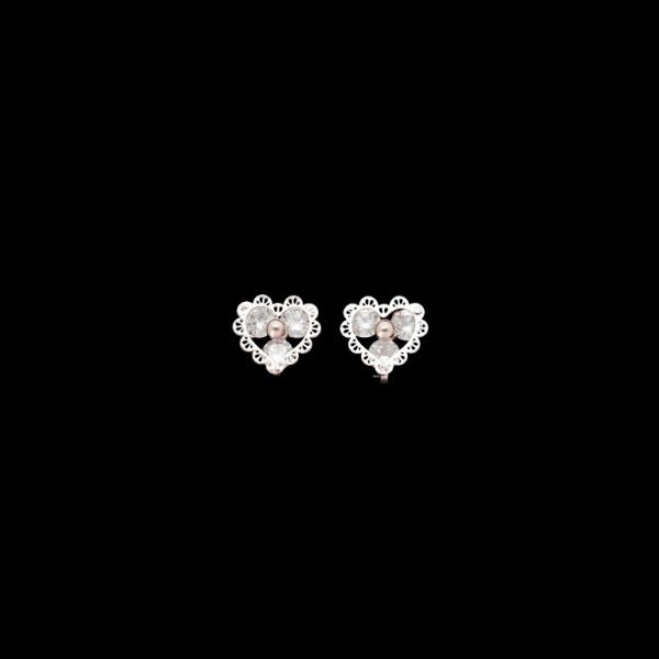 JEWELRY - EARRINGS - CLIPS - ZIRCON - HEART Е565 - 1.6x1.5cm ROSE GOLD AND WHITE - 1 pair