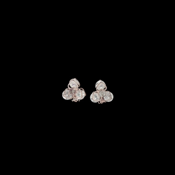 JEWELRY - EARRINGS - CLIPS - ZIRCON - FLOWER Е561 - 1.6x1.5cm ROSE GOLD AND WHITE - PACKAGE 6 pairs