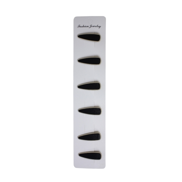 JEWELRY - METAL SNAP HAIR CLIP - METAL AND LEATHER - MODEL 14 - 4.5x1.5x1.2cm BLACK AND BEIGE - PACKAGE 6pcs.