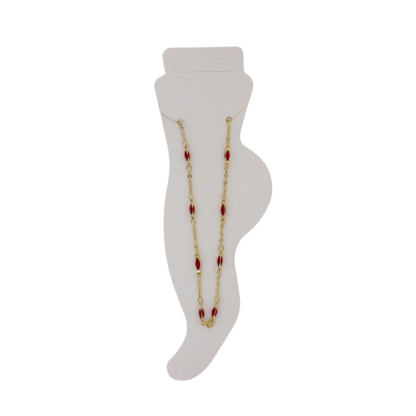 JEWELRY - ANKLET - BRASS AND ENAMEL - CHAIN - 18cm ELLIPSE GK049 - GOLD AND RED - PACKAGE 2pcs.