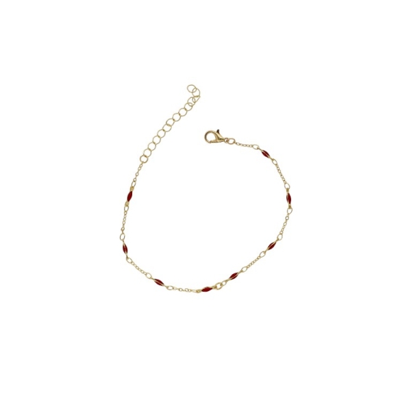 JEWELRY - ANKLET - BRASS AND ENAMEL - CHAIN - 18cm ELLIPSE GK049 - GOLD AND RED - PACKAGE 2pcs.