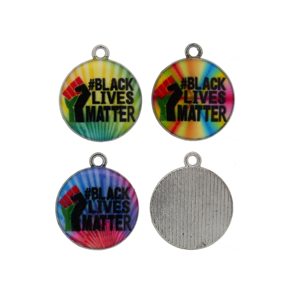 METAL BEADS WITH ENAMEL - PENDANT - CIRCLE WITH INSCRIPTIONS 01 MIX - 18x21x3mm NICKEL AND MIX - PACKAGE 30pcs. Hole-1.8mm