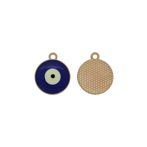 METAL BEADS WITH ENAMEL - PENDANT - EYE 08 - 16x19x2.5mm GOLD-BLUE (DARK)-WHITE - 5pcs. Hole-1.8mm