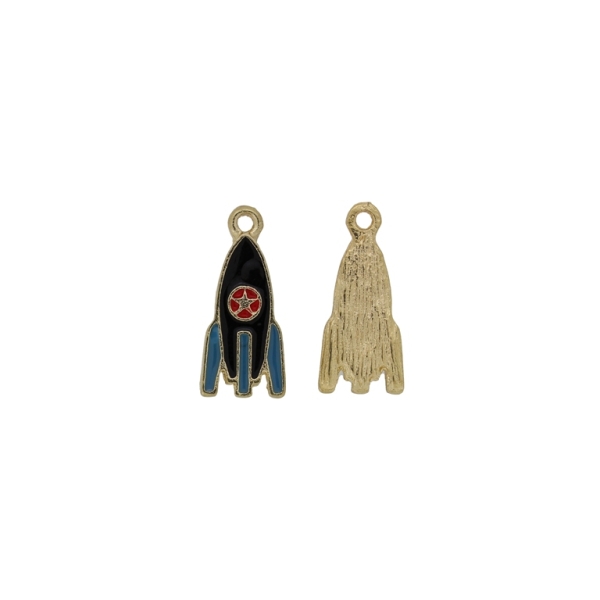 METAL BEADS WITH ENAMEL - PENDANT - ROCKET 02 - 9x20x2mm GOLD-BLACK-RED - 5pcs. Hole-1.6mm