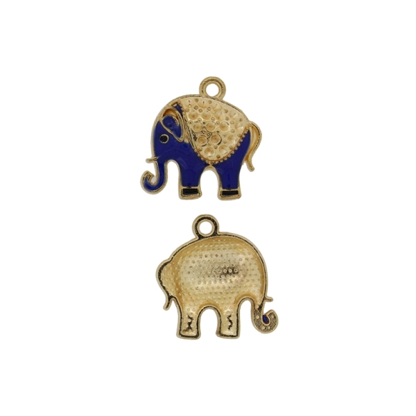 METAL BEADS WITH ENAMEL - PENDANT - ELEPHANT 09 - 19x19x4mm GOLD-BLUE (DARK) - 5pcs. Hole-1.8mm
