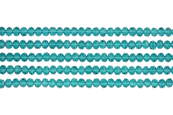 GLASS BEADS - FACETED RONDELLE CRYSTALS - 6x5mm - TRANSPARENT - TURQUOISE 022 - STRING (88pcs.) Hole:1.2mm