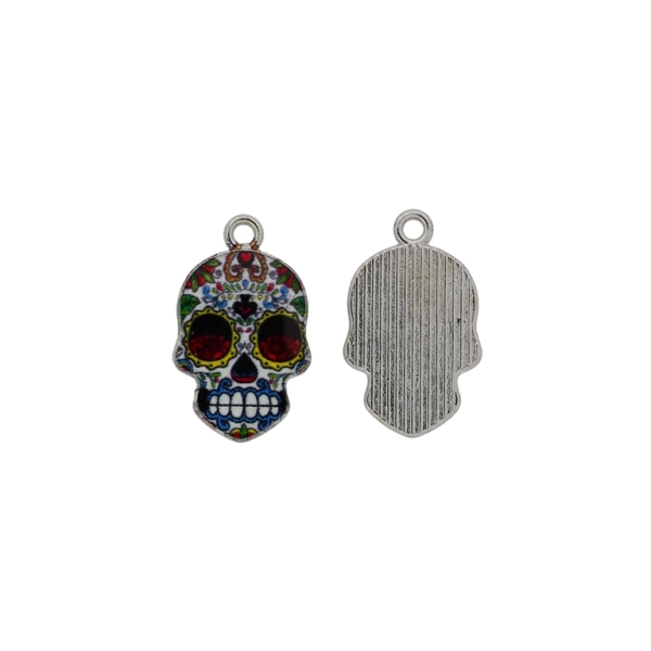 METAL BEADS WITH ENAMEL - PENDANT - SKULL 04 - 14x22x2mm NICKEL-RED-BLUE (DARK) - 5pcs. Hole-1.8mm