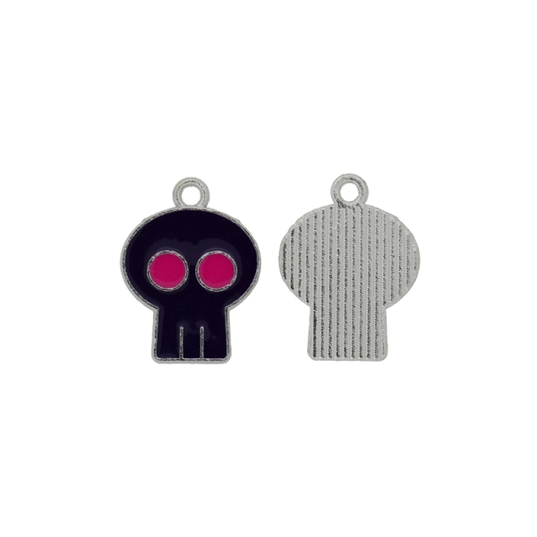 METAL BEADS WITH ENAMEL - PENDANT - SKULL 06 - 14x22x2mm NICKEL-PURPLE (DARK)-CYCLAMEN - 5pcs. Hole-2.0mm