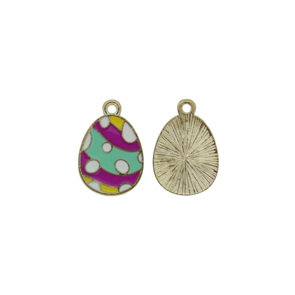 METAL BEADS WITH ENAMEL - PENDANT - EGG 02 - 14x21x1.5mm GOLD-YELLOW-CYCLAMEN-MINT - 5pcs. Hole-1.8mm