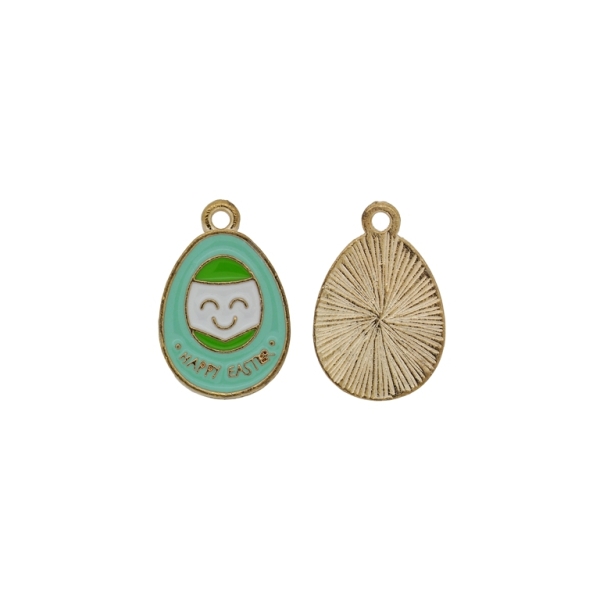 METAL BEADS WITH ENAMEL - PENDANT - EGG 03 - 14x21x1.5mm GOLD-TURQUOISE-GREEN-WHITE - 5pcs. Hole-1.8mm