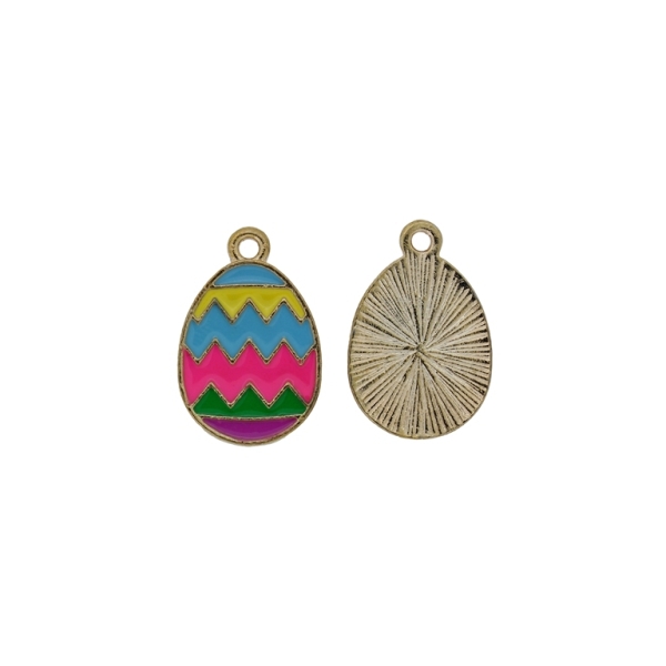 METAL BEADS WITH ENAMEL - PENDANT - EGG 04 - 14x21x1.5mm GOLD-BLUE-YELLOW-PINK-GREEN - 5pcs. Hole-1.8mm