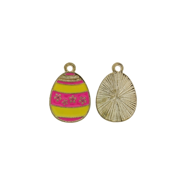 METAL BEADS WITH ENAMEL - PENDANT - EGG 05 - 14x21x1.5mm GOLD-PINK-YELLOW - 5pcs. Hole-1.8mm