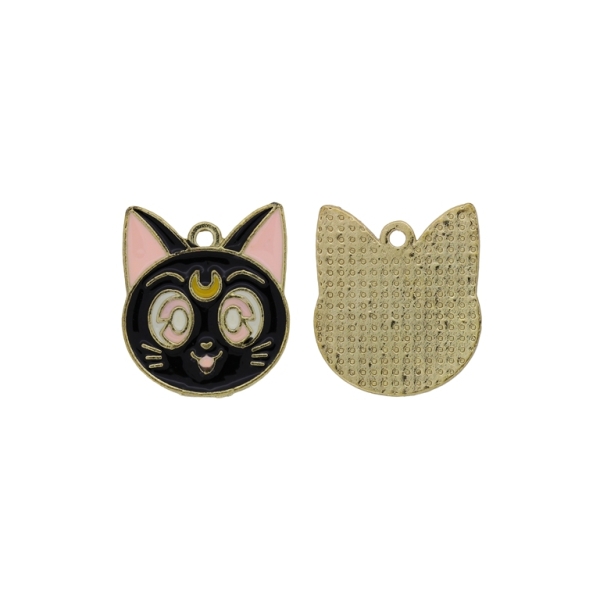 METAL BEADS WITH ENAMEL - PENDANT - CAT 09 - 18x20x1.6mm BLACK-BEIGE (LIGHT) - 4pcs. Hole-1.7mm