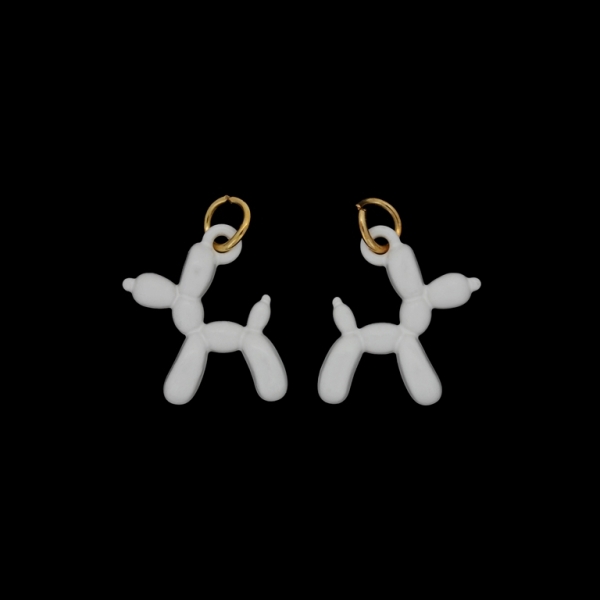 METAL BEADS WITH ENAMEL - PENDANT - DOG 08 - 15x18x5mm WHITE - 4pcs. Hole-1.8mm
