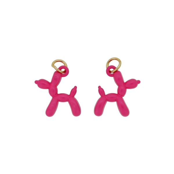 METAL BEADS WITH ENAMEL - PENDANT - DOG 08 - 15x18x5mm PINK (DARK) - 4pcs. Hole-1.8mm