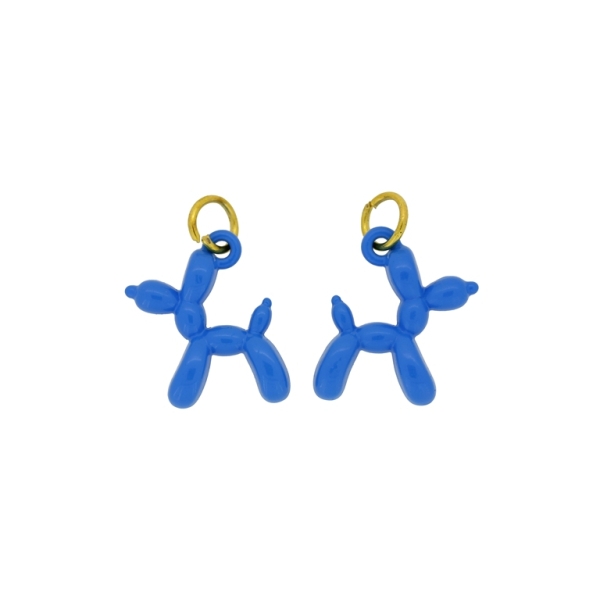 METAL BEADS WITH ENAMEL - PENDANT - DOG 08 - 15x18x5mm BLUE - 4pcs. Hole-1.8mm