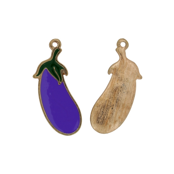 METAL BEADS WITH ENAMEL - PENDANT - EGGPLANT 01 - 13x35x1.8mm GOLD (DARK)-PURPLE-GREEN (DARK) - 2pcs. Hole-1.8mm